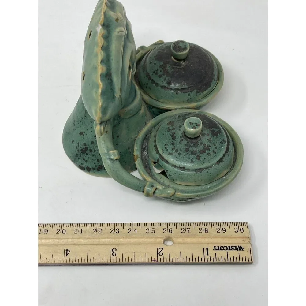 Novica Handmade Janger Dancer Green Ceramic Condiment Incense Holder 5PC